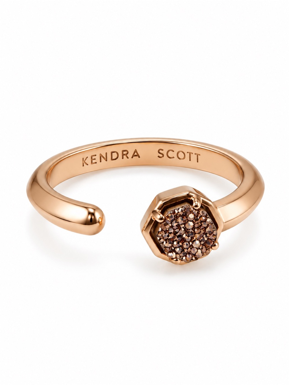 Kendra Scott Gold Open Octagon Brown Druzy Ring. Size 6